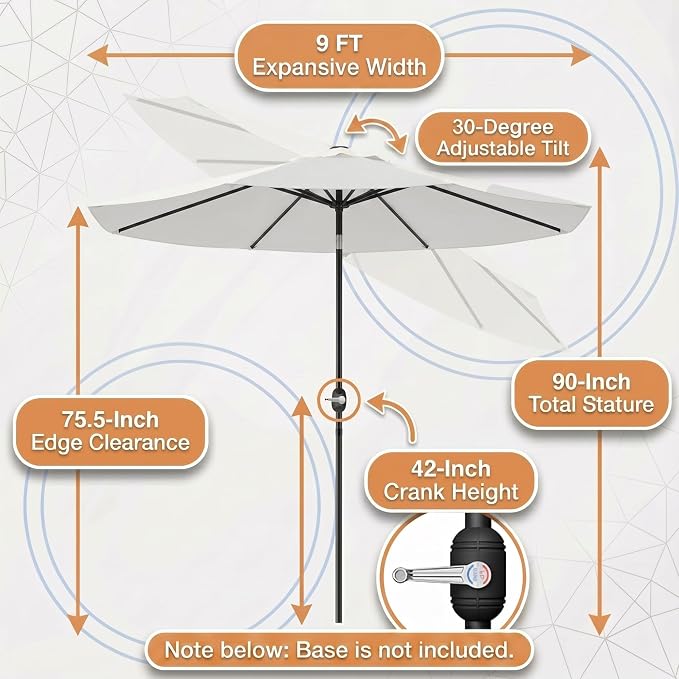 Greesum 9FT Outdoor Patio Umbrella, Table Umbrella for Yard, Market, Heavy-Duty Waterproof Pool Umbrella with 8 Sturdy Ribs, UV Protection for Beach, Deck, Garden, Backyard