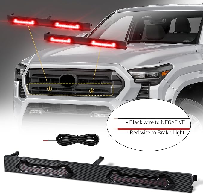LED Grill Lights - 4PCS Front Grill Lights for Toyota Tacoma SR SR5 2024 2025 2026 with Fuse Adapter & Harness (Red Light with Smoked Shell)