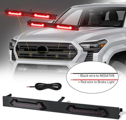 LED Grill Lights - 4PCS Front Grill Lights for Toyota Tacoma SR SR5 2024 2025 2026 with Fuse Adapter & Harness (Red Light with Smoked Shell)