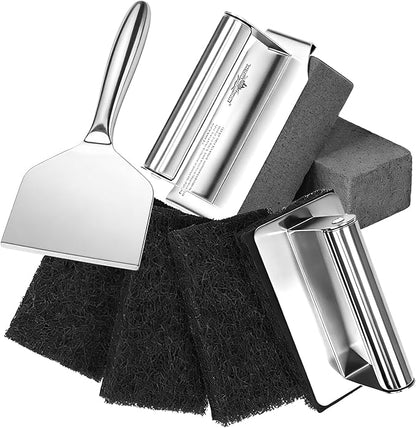 XUDAKAIXIN Griddle Cleaning Kit for Blackstone, Stainless Steel Flat Top Grill Cleaning Kit with Grill Stone, Griddle Brush &Griddle Scraper,Powerful Stain Remover