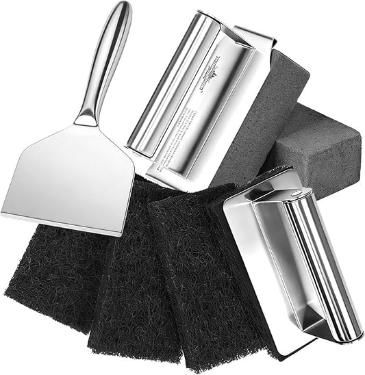 XUDAKAIXIN Griddle Cleaning Kit for Blackstone, Stainless Steel Flat Top Grill Cleaning Kit with Grill Stone, Griddle Brush &Griddle Scraper,Powerful Stain Remover