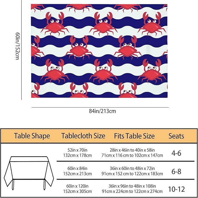 TKS MITLAN Happy Crabs Tablecloth 60x84 Inch Rectangular Sea Wavy Stripe Cute Animal Cartoon Fun Oblong Table Cloth Kitchen Table Decorations for Home Dinner Party