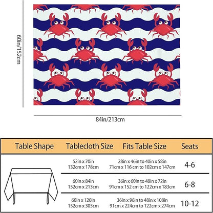 TKS MITLAN Happy Crabs Tablecloth 60x84 Inch Rectangular Sea Wavy Stripe Cute Animal Cartoon Fun Oblong Table Cloth Kitchen Table Decorations for Home Dinner Party