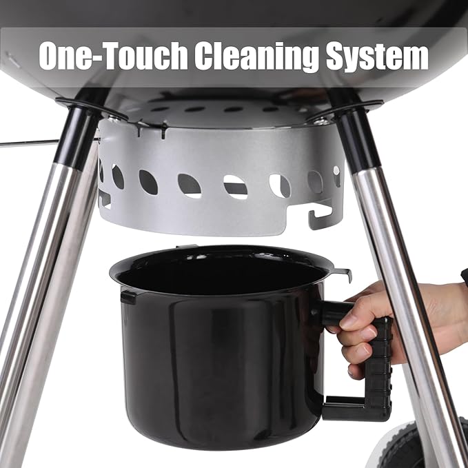 GREEN PARTY 22 inch Kettle Charcoal BBQ Grill with Wheels, Portable Charcoal Grill with Porcelain-Enameled Lid & Ash Catcher for Outdoor Cooking Barbecue Camping Picnics Tailgating, Black