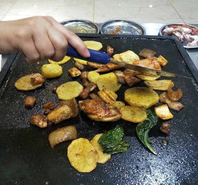 Lava stone cooking shingles, flat, open grooves, 8 "x 12", lava cooking stone pizza, meat, seafood and vegetables. Outdoor steak barbecue. Camping grill net, grill pan, Korean grill