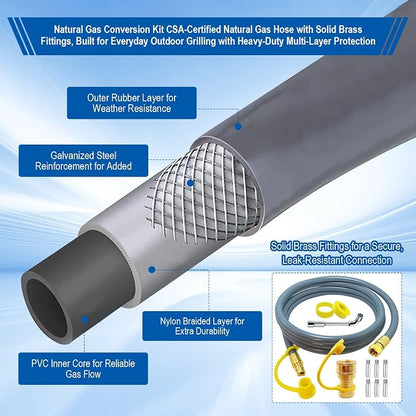 8216842R04 Natural Gas Conversion Kit Compatible with Char-Broil Commercial & Signature Series Dual Fuel Grill(2020-Newer),Propane to Natural Gas Conversion Kit with CSA Gas Hose & 3/8" Quick Connect.