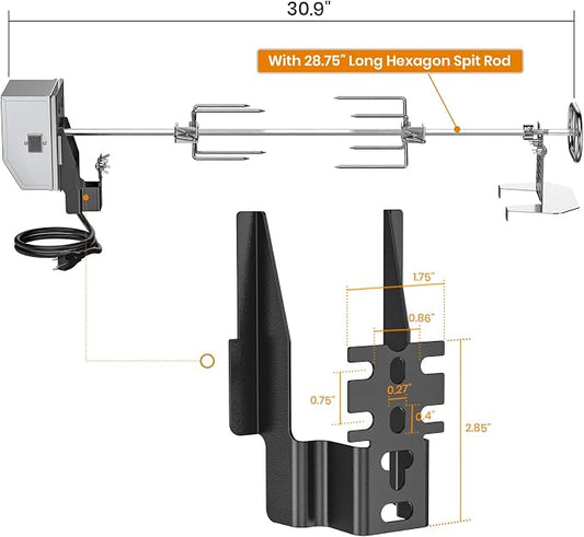 onlyfire Stainless Steel Grill Rotisserie Kit for Most Gas Grills | With 6W/110V Electric Motor, 28 x 0.35" Hexagon Spit Rod