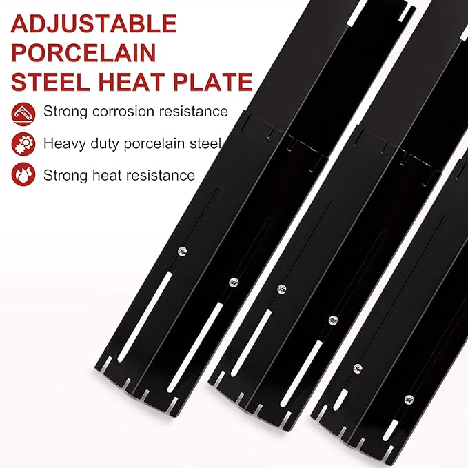 Universal Adjustable Grill Heat Plates/Heat Tents/Burner Covers/Heat Deflectors/BBQ Grill Heat Shields/Grill Cover Plates/Grill Diffusers for Gas Grill, Porcelain Steel Grill Replacement Parts (3Pack)