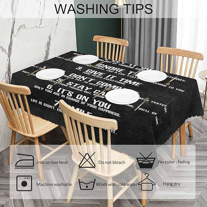 Rectangle Tablecloth 52x70 Inch Inspirational Quote, 7 Rules of Life Phrase Dining Table Cloth Table Cover for Home Kitchen Restaurant Party Buffet Picnic, 4-6 Seats