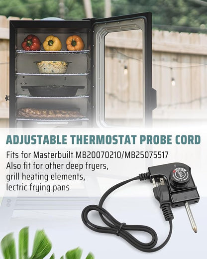 Adjustable Thermostat Probe Cord Fit for Masterbuilt Smokers，Power Cord with Thermostat Control for Electric Smokers, Griddles，Fryers 15A/125V