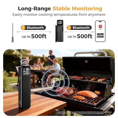 Smart Wireless Meat Thermometer,Digital Cooking Thermometer with Dual High-Accuracy Sensors, 2 Pack Ceramic Heat-Resistant Probe, Instant Read LCD & App Control for Kitchen,BBQ,Oven,Grill,Air Fryer
