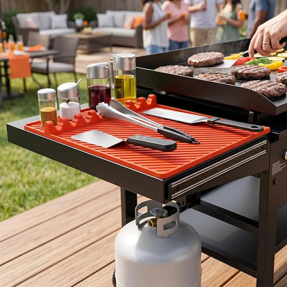Grill Silicone Mat for Blackstone - BBQ Side Shelf Mat With Magnetic 2 PCS | Waterproof and Oil-proof,450°F Heat Resistant,Food Grade,Griddle Accessories,Spatula Utensil Storage Rack,Outdoor and Kitchen