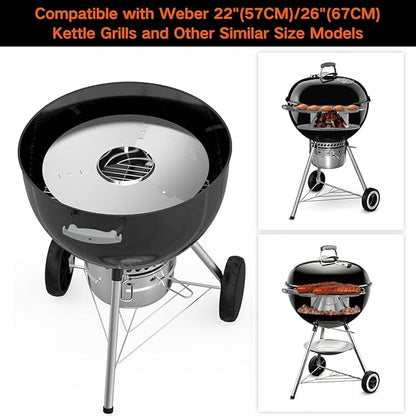 onlyfire Charcoal Ash Basket with Diffuser Ring & Water Reservoirs - Heavy Duty Stainless Steel Charcoal Holder for Weber 22" & 26" Kettle Grills, Accessories for Snake Method, Slow Roasting