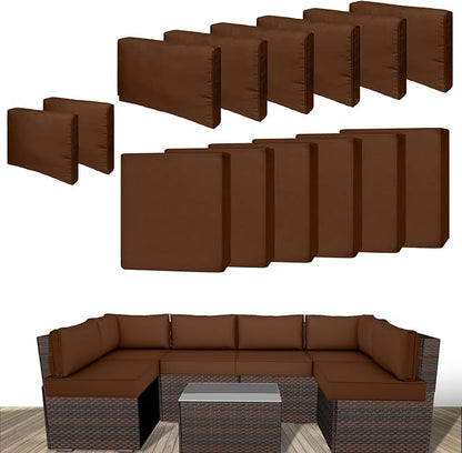 14 Piece Outdoor Patio Cushion Cover Replacement, Waterproof Patio Cushion Covers, Outdoor Furniture Cushion Covers Set for 6 Seat Wicker Rattan Sofa (Coffee)