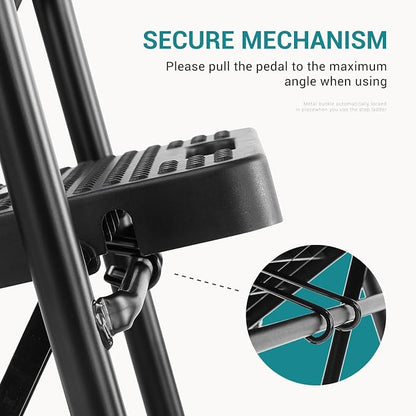 OLIXIS 3 Step Ladder, 800lbs Foldable Step Stool with Anti-Slip Pedal | Heavy Duty Portable Stepping Stool with Sturdy Steel Ladder & Handrail, for Kitchen, Garage, Outdoor Use - Black