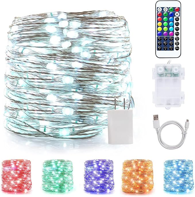 OMIKA LED String Lights Indoor Fairy Light Multi Color Changing, Waterproof Firefly Lights with Remote for Indoor, Bedroom, Wedding, Outdoor Christmas Decor (40 ft 120 LEDs USB & Battery Powered)