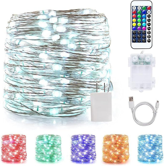 OMIKA LED String Lights Indoor Fairy Light Multi Color Changing, Waterproof Firefly Lights with Remote for Indoor, Bedroom, Wedding, Outdoor Christmas Decor (40 ft 120 LEDs USB & Battery Powered)