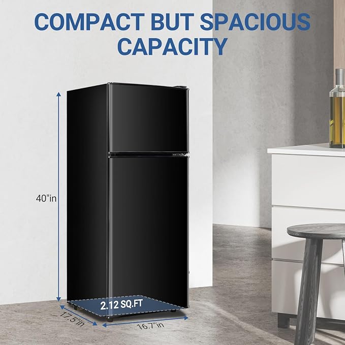 Dorm Fridge with Freezer Small Refrigerator 3.5 Cu. Ft. 7-Level Temperature | Mini Fridge with Freezer for Apartment, 7 Temperature Adjustable Apartment Size Fridge for Kichen, College, RV, Office, Black