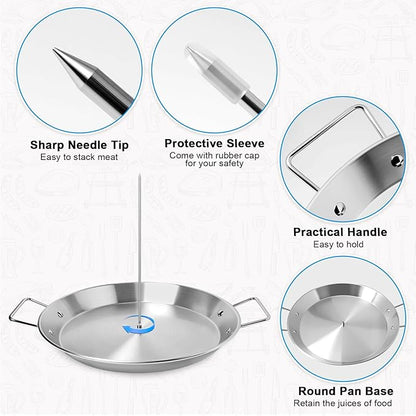 Al Pastor Skewer for Grill,Extra Large 13Inch Brazilian Spit Stand Fat Separator Tray with Removable Spikes Brush Clip Scissor,Stainless Steel Vertical Sticks for Shawarma,Chicken on Smoker Oven