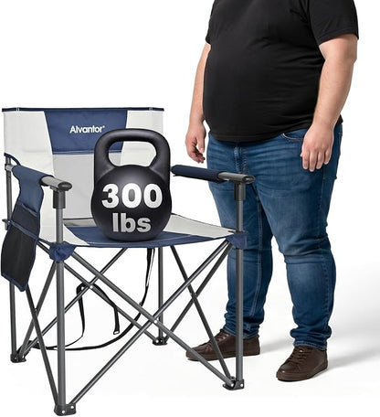 Alvantor Heavy Duty Folding Camping Chair, 300LBS Support Portable Outdoor Chair for Adults Big & Tall, Breathable Mesh, Wide Seat, Sturdy Armrests with Storage Pocket for Camping, Sports Events