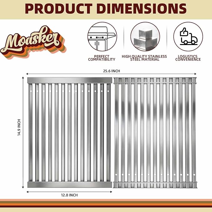 Grill Grate for TEC Gas Grill Patio II Stainless Steel Cooking Grates Replacement for TEC Gas Grill Sterling II, 12.8" W x 14.9" L, 2 Pack
