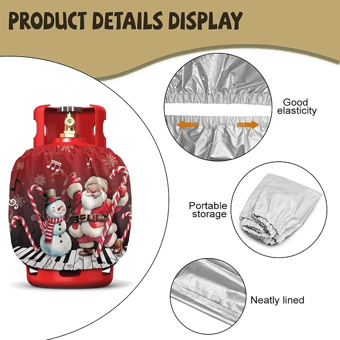 Santa Claus Propane Tank Cover 20lb Waterproof Gas Tank Cylinder Cover for Outdoor Camping Yard Party Easy to Install Grill Accessories Christmas Decoration