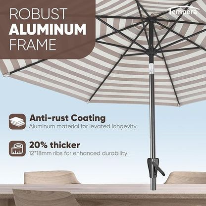 Tempera Patio Market Outdoor Table Umbrella with Push Button Tilt and Crank, Large Sun Umbrella with Sturdy Pole & Fade Resistant Canopy, Easy to Set