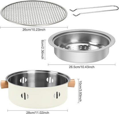 Portable Charcoal Barbecue Grill, 1pc Mini BBQ Grill Multifunctional Charcoal Grill Round Tabletop Charcoal Grill for Outdoor Cooking Home Party Picnic Camping (Beige)