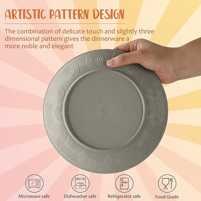 40 PCS Wheat Straw Dinnerware Set | Service for 8 Plastic Dishes Set Unbreakable Plates and Bowls Sets, Drinking Glasses, Dishwasher and Microwave Safe Dish Set for KItchen - Gray Stone