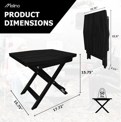 Melino Wooden Folding Outdoor Side Table, FSC Certified Acacia Weatherproof Side Tables, Wood Folding Small Table for Outdoor, Patio, Porch, Pool, Backyard, Garden, Balcony and Deck - Black