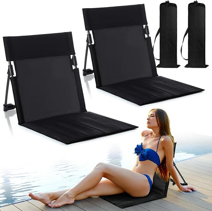 Karenhi 2 Pcs Foldable Poolside Beach Chairs for Edge of Pool Portable Beach Chairs Folding Pool Seats with Back Support Carry Bag for Adults Traveling Camping Picnic Lawn (Black)