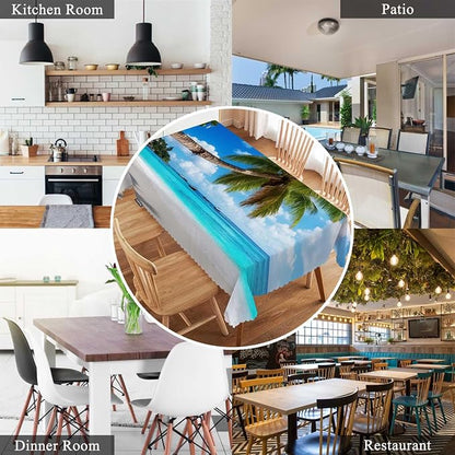 Swono Rectangle Tablecloth Tropical Beach Table Cover 52x70 Inch Paradise Palms Turquoise Ocean Sea Table Cloth for Rectangle Tables Decorative Tablecloth for Dining Party Camping BBQ