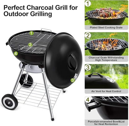Premium Charcoal Grill，18 Inch Charcoal Carbon Enamel Barbecue BBQ Stove with Heat Control for Patio, Picnic, Tailgate