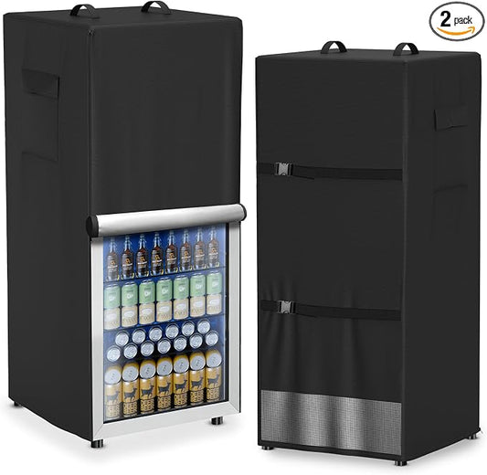 Refrigerator Cover Waterproof Dustproof Fridge Cover Outdoor Refrigerator Covers with Double Zipper and Large Mesh Vent Suitable for Upright Freezers/Beverage Refrigerators 23"D x 23"W x 56"H