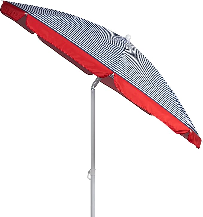 PICNIC TIME 5.5 Ft Portable Beach Umbrella, Lightweight UV Protection Sunshade with Tilt Pole & Carry Bag, Outdoor Canopy Umbrella for Beach, Sand, Pool, Patio, Camping, Travel, or Backyard Shade, (Blue Pinstripe Pattern)