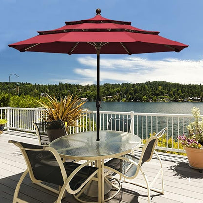 EliteShade USA 10-Year-Non-Fading 9ft 3-Tier Market Patio Umbrella, Commercial Grade Outdoor Table Umbrella with Crank Open, Windproof & UPF 50+ UV Protection, Heavy Duty Ventilation for Garden, Deck, Pool, Backyard, Beach & Bistro, Burgundy