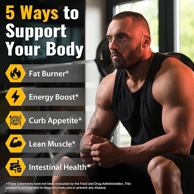Thermogenic Fat Burner for Men, Appetite Supplement Weight Loss, 90 Caps | Energy & Metabolism Support with Green Tea Extracts, Cayenne Pepper, Caffeine Free