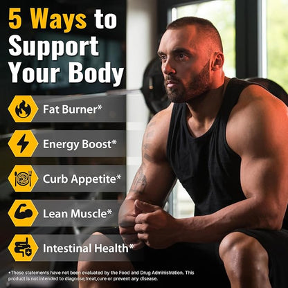 Thermogenic Fat Burner for Men, Appetite Supplement Weight Loss, 90 Caps | Energy & Metabolism Support with Green Tea Extracts, Cayenne Pepper, Caffeine Free
