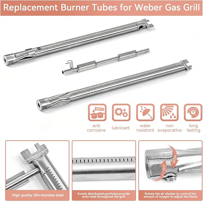 Spirit E210 7635 Flavorizer Bars & 69785 Grill Burner Tubes for Weber Spirit I II & GS4 200 E210 E220 S210 S220 with Front Control, 15.3" Flavor Bar and 18" Burner for Weber Spirit 2 Replacement Parts