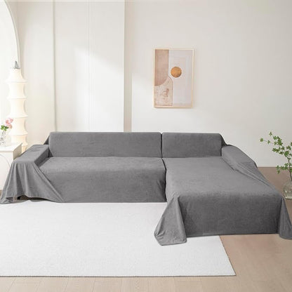 MEETSKY Couch Cover for 2 Cushion Couch, Couch Covers for Dogs Washable Non Slip Cat Scratch Proof Sectional Love Seat Covers L Shaped Soft Couch Furniture Protector for Pets, 71" x 118", Grey