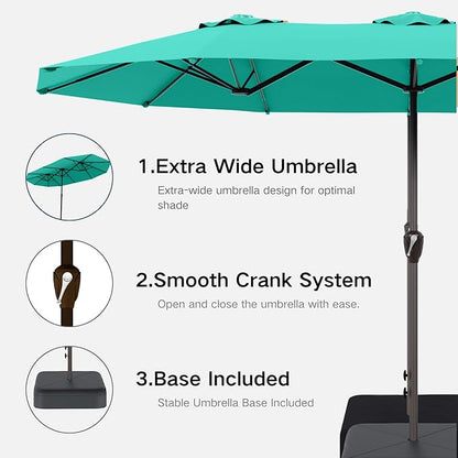 Kingdura 13ft Large Patio Umbrella with Base Included, Double-Sided Rectangle Outdoor Table Umbrella with 12 Reinforced Ribs, Crank Lift for Market Pool Deck Backyard, Tiffany blue