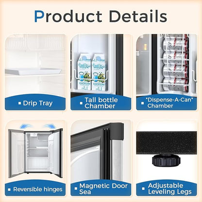 Antarctic Star Mini Compact Refrigerator with Freezer, 2.6 Cu.Ft. Single Door Adjustable Removable Shelves for Apartment/Dorm/Office,Silver