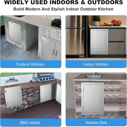 BBQ Access Door 14" W x 20" H-304 Stainless Steel Never Rust-Double Layer-Outdoor Kitchen Doors-Outside Cabinet Door-Weatherproof GrillDoor-Flush Mount BBQ Island Doors-MetalDoor for Outdoor Kitchen