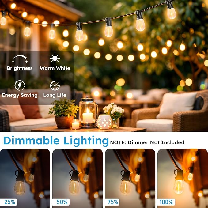 GvvooHome LED Outdoor String Lights, 150FT Waterproof Patio Lights with 47 Shatterproof S11 Plastic Bulbs, 2700K Warm White Edison Hanging Lights for Backyard, Garden, Porch, Bistro