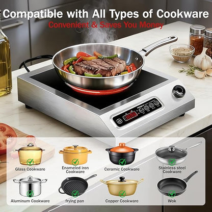 1800W Hot Plate Electric, 9 Power Levels Commercial-Grade Induction Cooktop, Portable Infrared Burner with Timer and Child Safety Lock, for Apartment, Dorm, RV and Restaurant