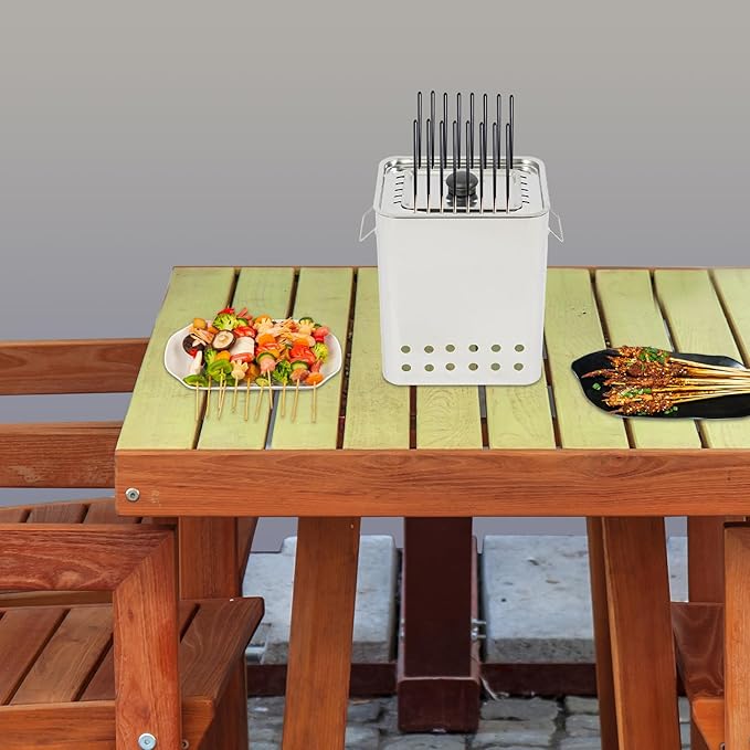 Portable Charcoal Grill Large BBQ Barrel, Stainless Steel Freestanding Outdoor Barbecue Grill for Travel, Outdoor Cooking and BBQ, Camping Grill Picnic Patio Backyard (Silver, square)