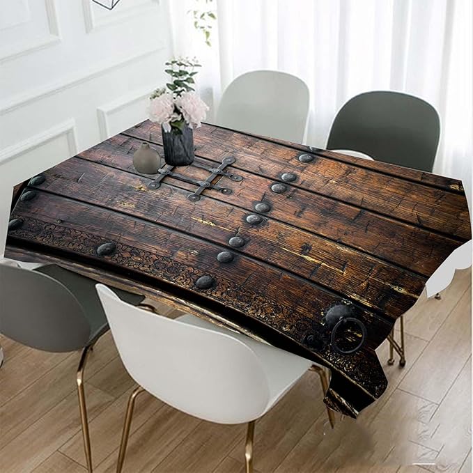 TKS MITLAN Ancient Wooden Door Tablecloth Decor Medieval Background Metal Closed Architectural Table Cloth Dining Room Kitchen Table Cover 52 x 70 Inch Oblong/Rectangle