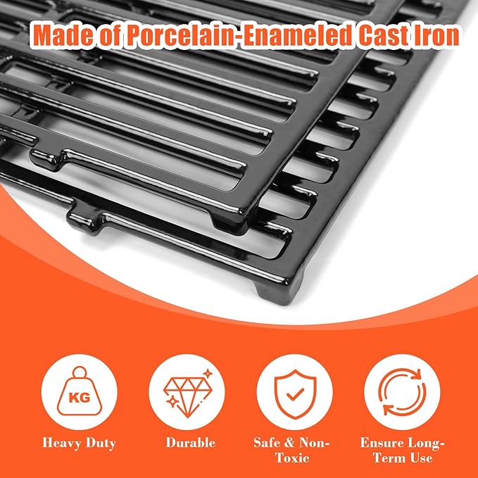 17.5" Grill Grates for Weber Spirit 300, Grill Parts for Weber Spirit E310 & GS4 Spirit II 300 Series, Spirit II E310, Spirit 2 E310, Genesis Silver/Gold B & C,Porcelain Enameled Cast Iron Grate 7638