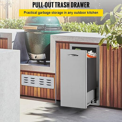 13.6Wx26Hx19.3D Inch Lower Sliding Rails Stainless Steel Roll Bin Pull Out Tray Outdoor Kitchen Trash Drawer, 13.6W x 26H x 19.3D & 30W x 21H Inch Double Door