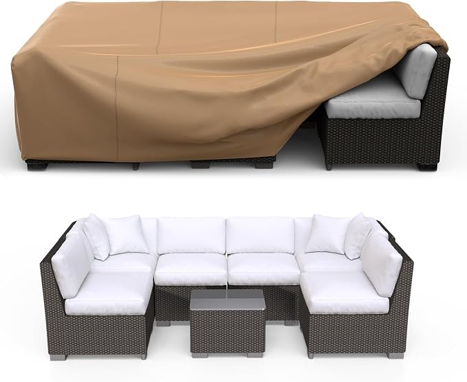 Waterproof Outdoor Patio Furniture Covers 111"L×74"W×28"H Brown | Rain, Dust & UV Protection; Heavy-duty Oxford Resists Tears & Fading; Keeps Dining Tables & Chair Sets Dry on Patio & Deck
